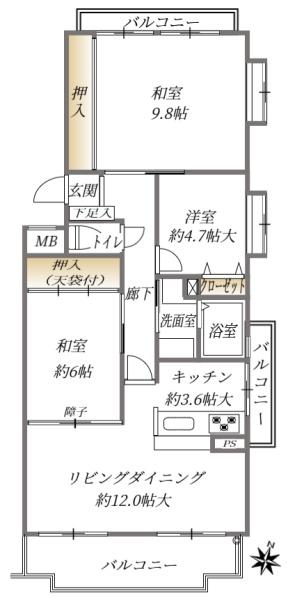 KBCマンションユーハイム生の松原の間取り画像