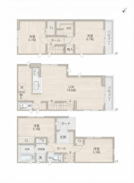 大野城市山田1丁目の中古一戸建の間取り画像