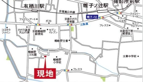 京都市右京区嵯峨野千代ノ道町の新築一戸建の現地案内図画像