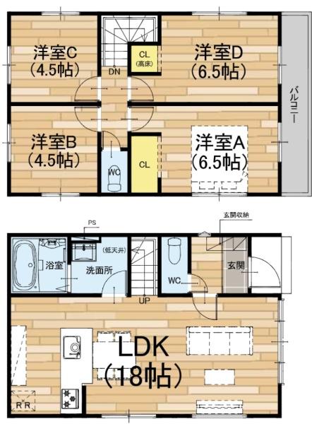 京都市左京区修学院千万田町の新築一戸建の間取り画像