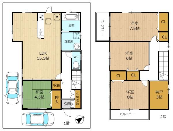 枚方市新之栄町の中古一戸建の間取り画像